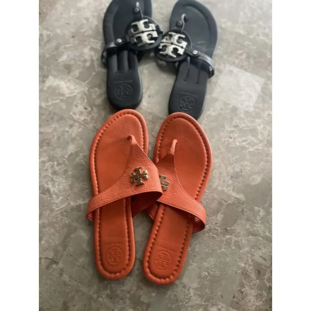 Tory Burch Miller Metallic Gold Pebbled Leather Sandals Thong Size 9 WOMEN'S‎